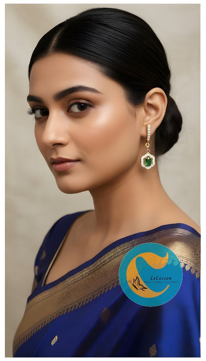 Crown-Style AD Earrings with Green Stone