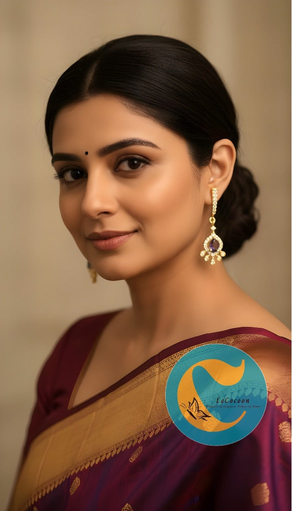 Teardrop Royal AD Earrings with Violet Stone