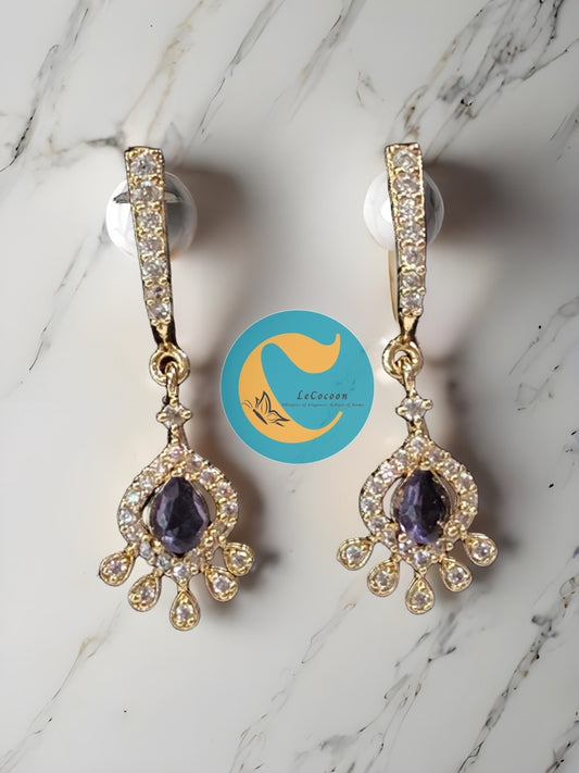 Teardrop Royal AD Earrings with Violet Stone