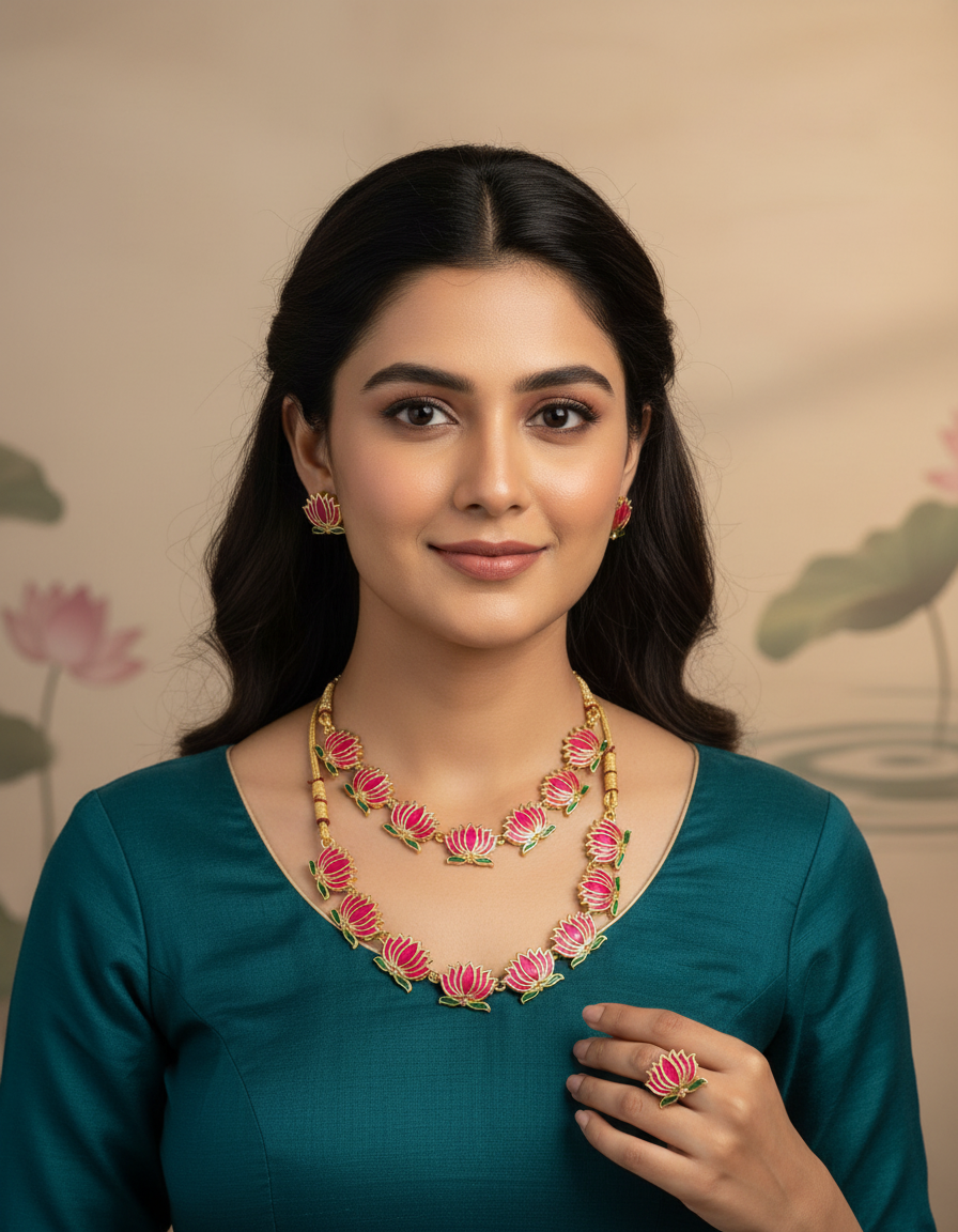 Lotus Bloom Temple Necklace Set