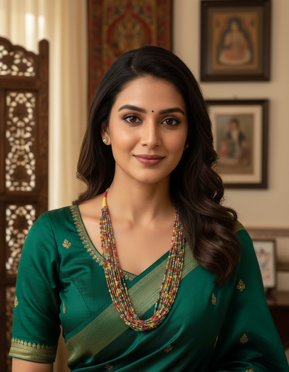 Multicolour Layered Beaded Necklace with Thread Tassel