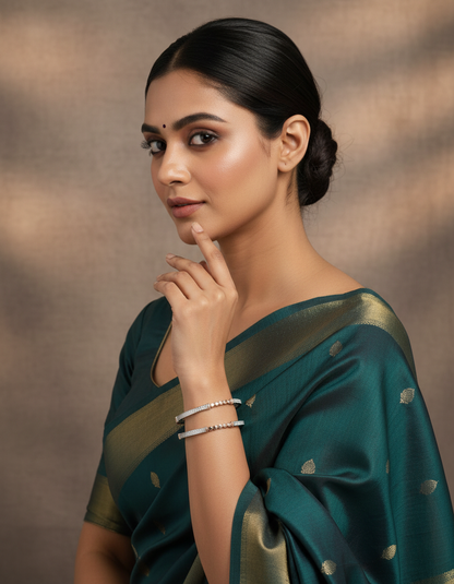 Rose Lumiere 925 Silver Dual-Tone Crystal Bangles