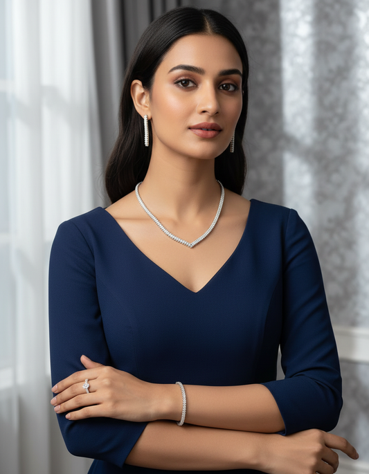 Radiant Cascade 925 Silver Necklace & Accessory Set