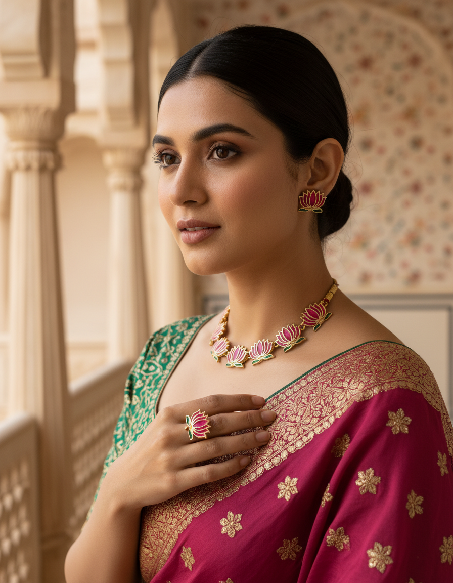 Lotus Bloom Temple Necklace Set