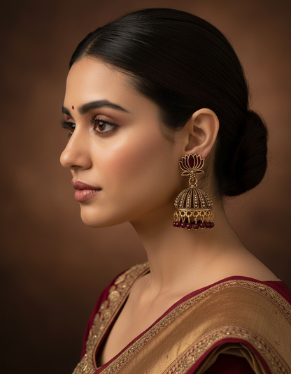 Lotus Aura Antique Jhumka Earrings