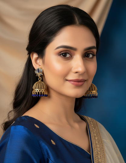 Lotus Aura Antique Jhumka Earrings