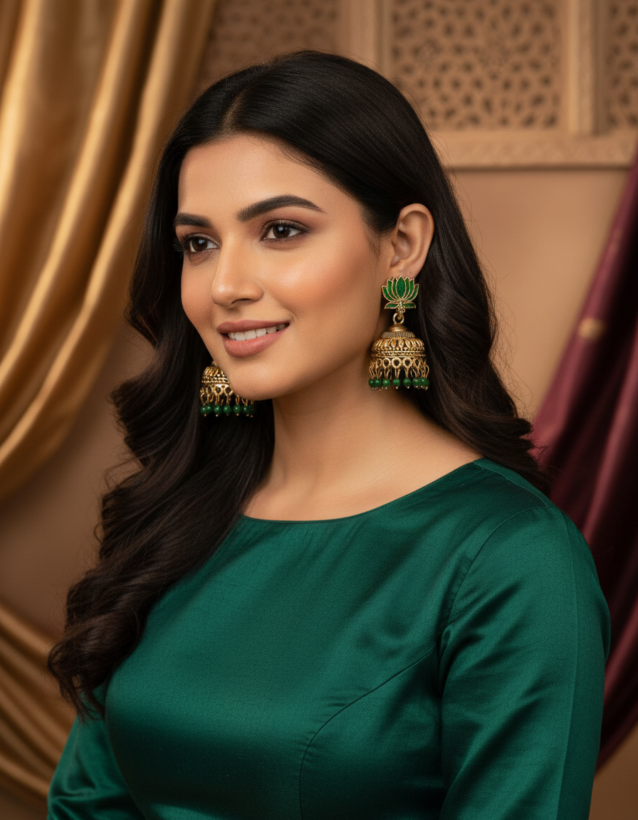 Lotus Aura Antique Jhumka Earrings