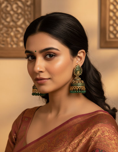 Emerald Bloom Jhumka Earrings