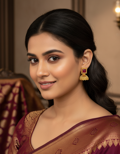 Ruby Crest Temple Stud Earrings