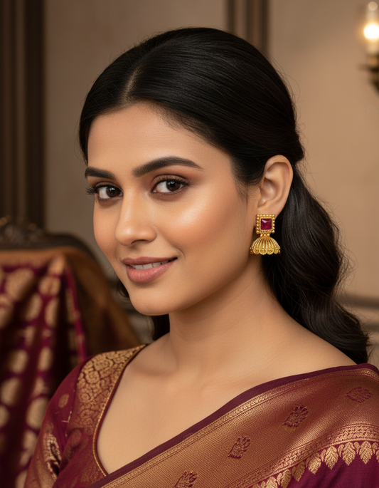 Ruby Crest Temple Stud Earrings