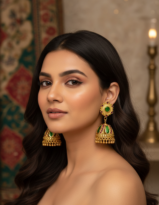 Emerald Royale Temple Jhumka Earrings