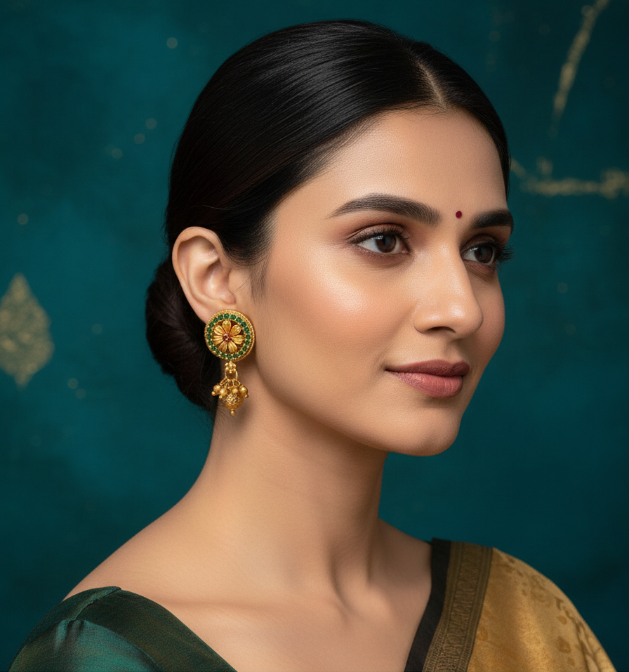 Emerald Bloom Temple Stud Earrings