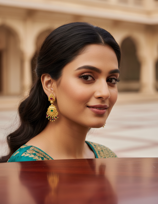 Navratna Glow Antique Drop Earrings