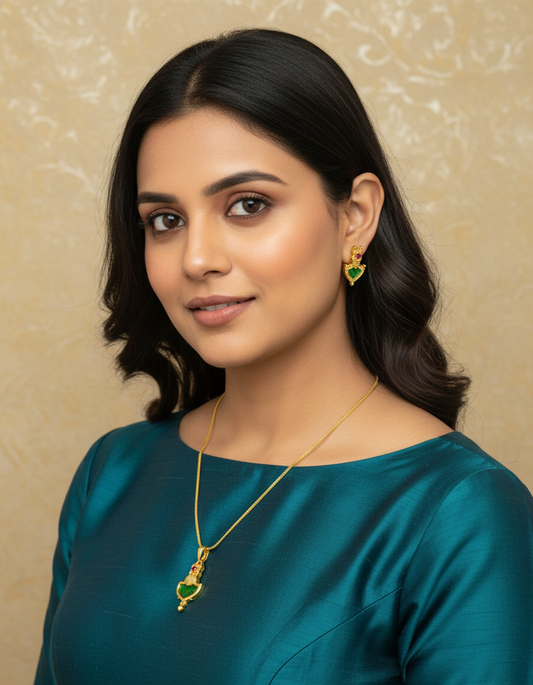 Emerald Charm Invisible Chain Pendant with Studs