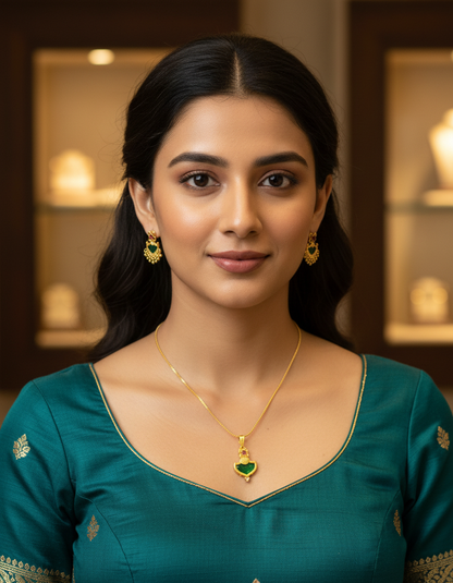 Green Pendant Set with Micro Gold Stud