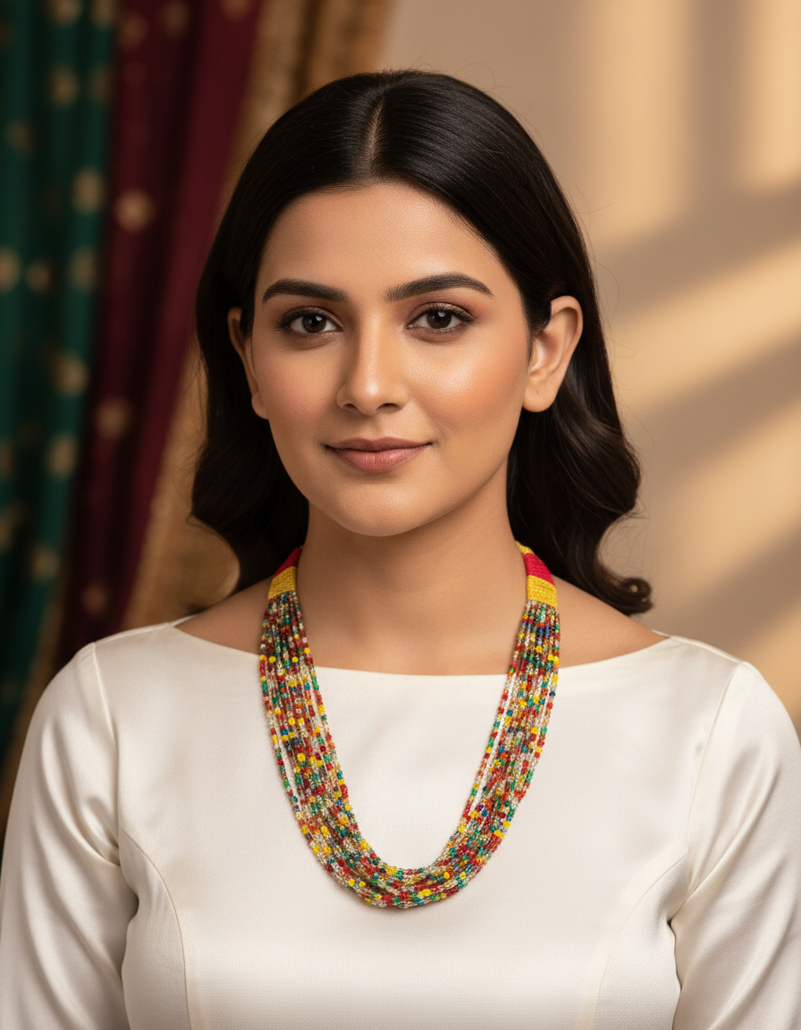 Multicolour Layered Beaded Necklace with Thread Tassel