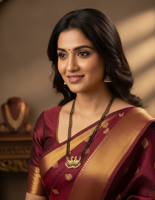 Royal Swan Mangalsutra Necklace – Double Line Black Beads