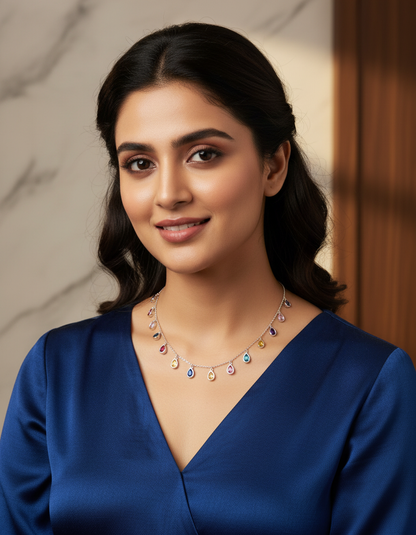 Teardrop Spectrum Silver Necklace