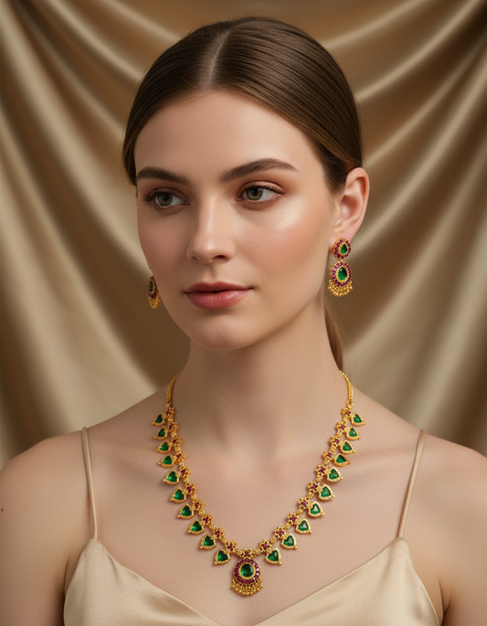 Dual-Tone Palakka Pendant Necklace Set