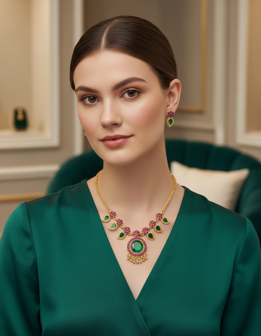 Dual-Tone Floral Pendant Necklace Set