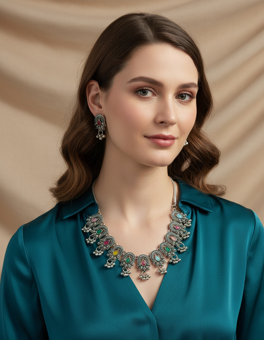 Multicolour Statement Festive Necklace Set