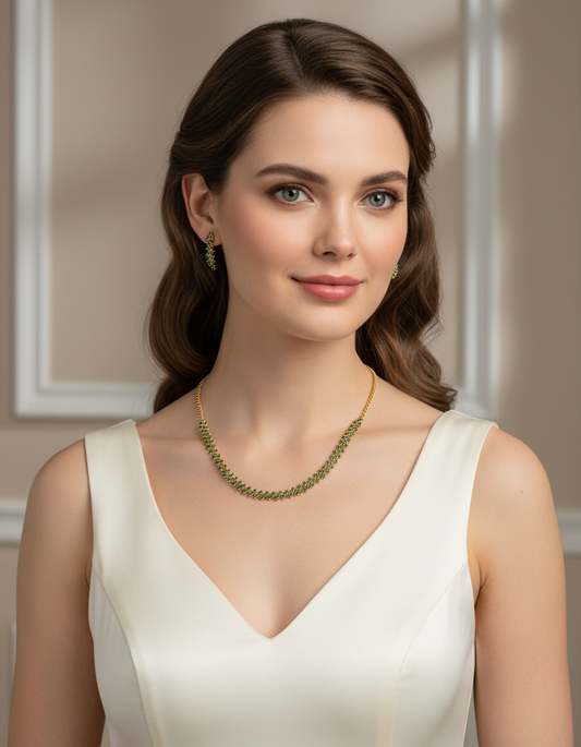 Emerald Sparkle Necklace Set with Earrings