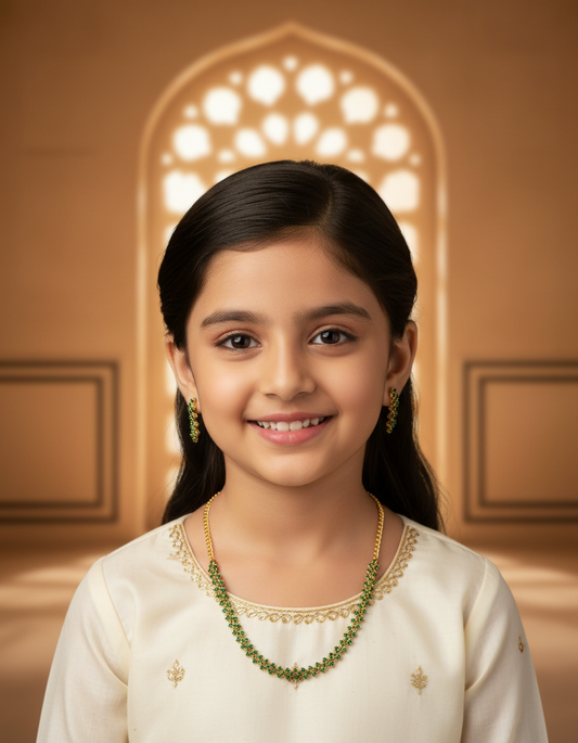 Emerald Sparkle Necklace Set with Earrings