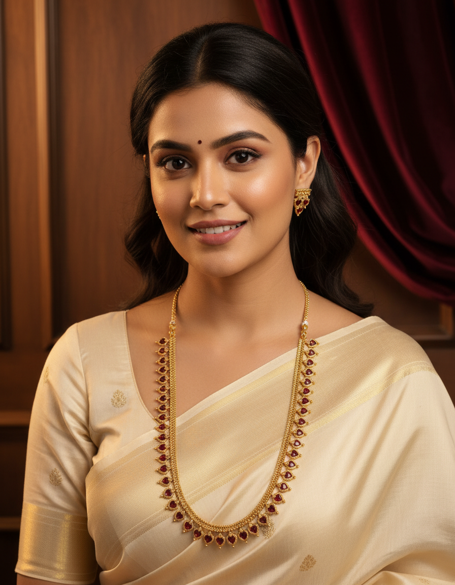 Heart Long Necklace Set with Earrings–Antique Gold Finish
