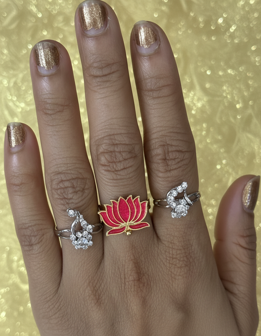 Pink Lotus Radiance Adjustable Ring Set (Set of 3)