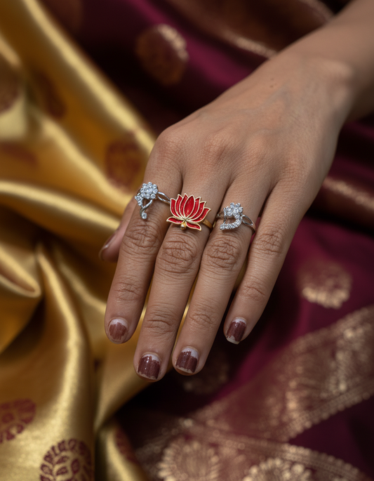 Red Lotus Grace Adjustable Ring Set (Set of 3)