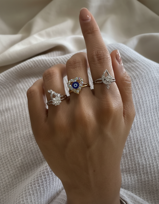 Evil Eye Aura Adjustable Ring Set (Set of 3)