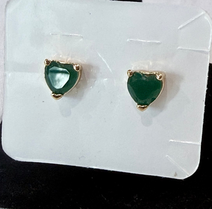 Emerald Heart Green Stone Stud Earrings