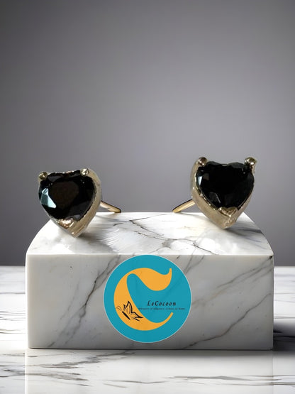 Midnight Heart Black Stone Stud Earrings