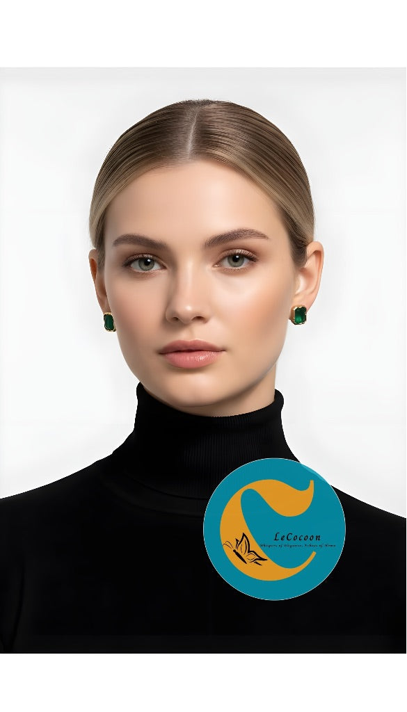 Emerald Glow American Diamond Stud Earrings