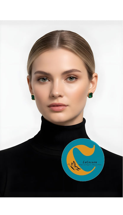 Emerald Glow American Diamond Stud Earrings