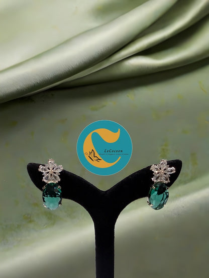 Emerald Bloom American Diamond Drop Earrings