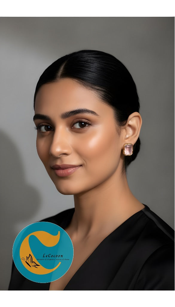 Blush Quartz American Diamond Stud Earrings