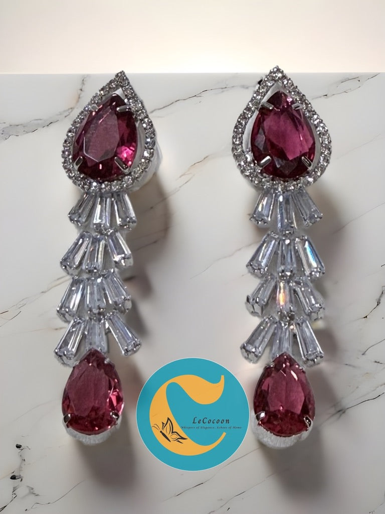 Rosé Luxe American Diamond Long Drop Earrings