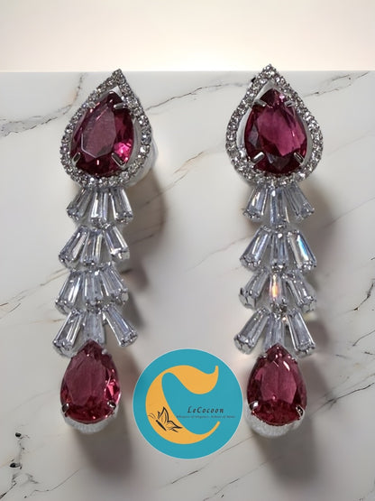 Rosé Luxe American Diamond Long Drop Earrings