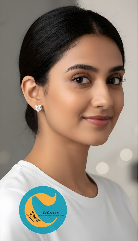 Ethereal Heart White AD Stud Earrings