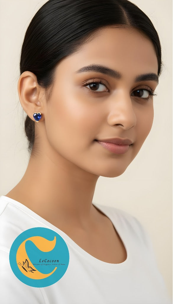 Ocean Heart Blue Stone Stud Earrings