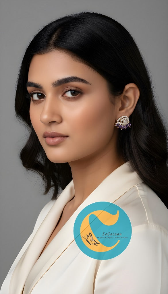 Lavender Leaf American Diamond Stud Earrings