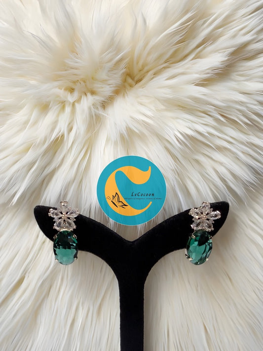 Emerald Bloom American Diamond Drop Earrings