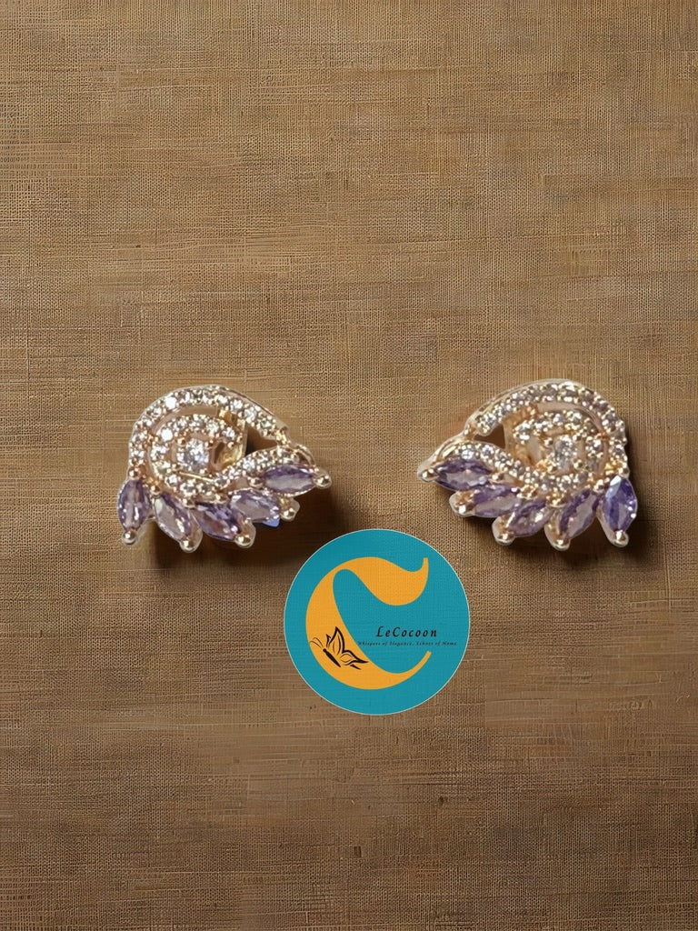 Lavender Leaf American Diamond Stud Earrings
