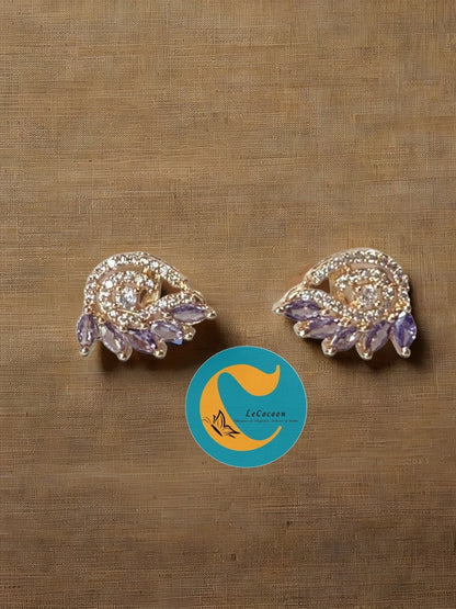 Lavender Leaf American Diamond Stud Earrings