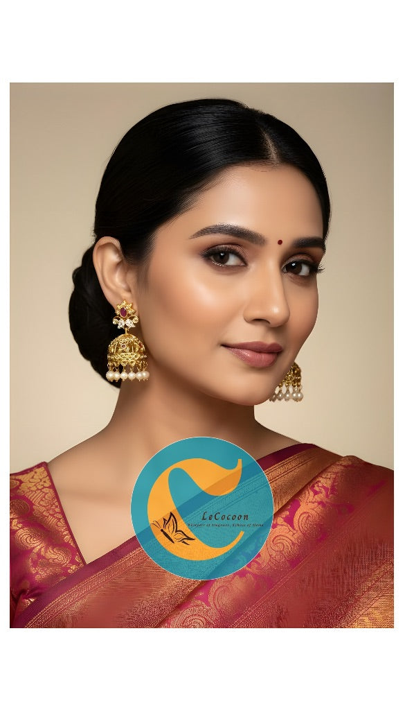 Royal Blossom Pearl Drop Jhumka Earrings
