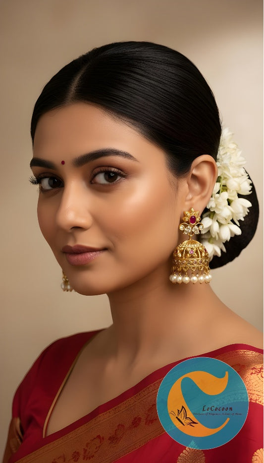 Royal Blossom Pearl Drop Jhumka Earrings