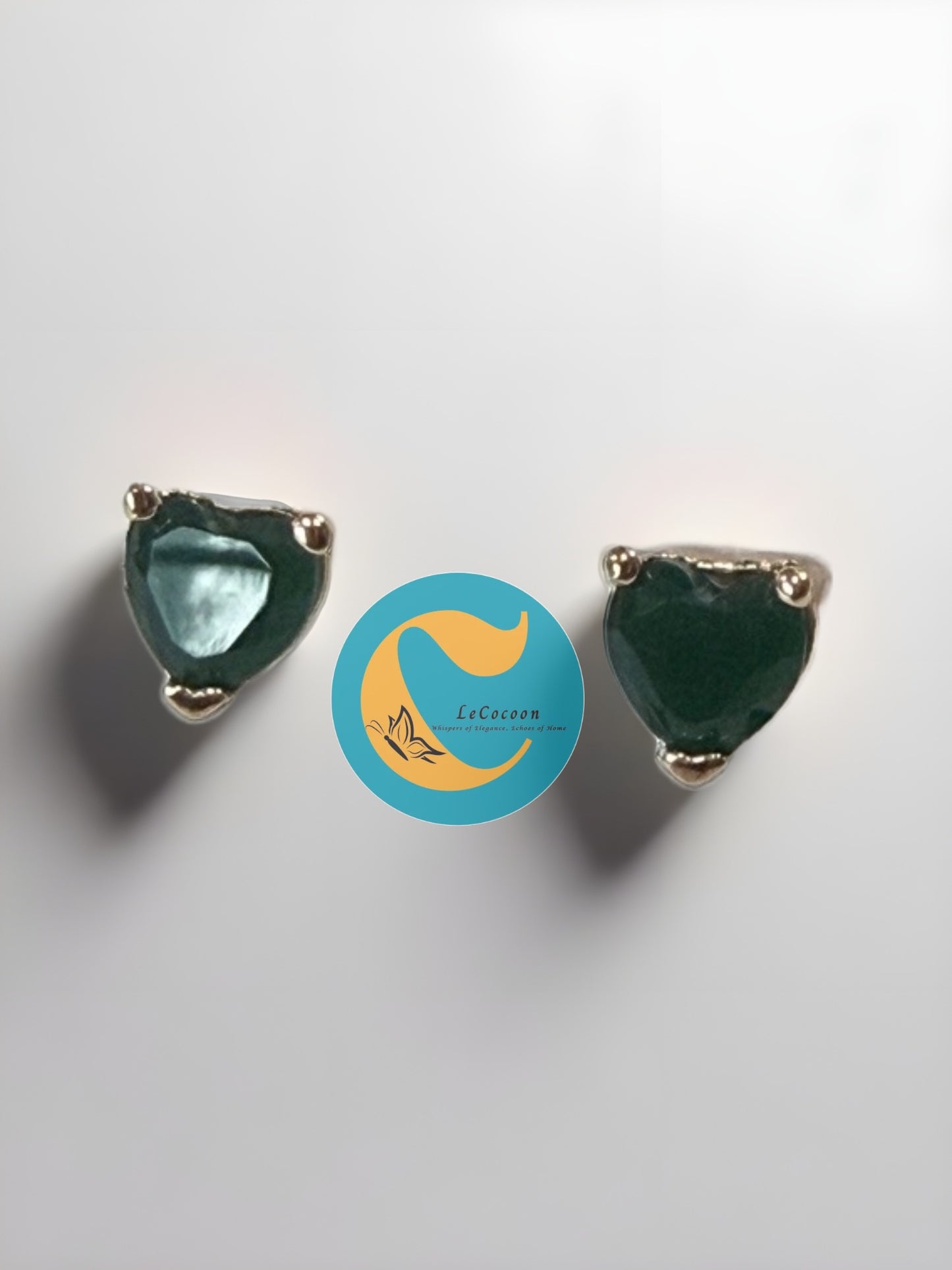 Emerald Heart Green Stone Stud Earrings