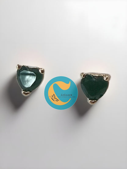 Emerald Heart Green Stone Stud Earrings