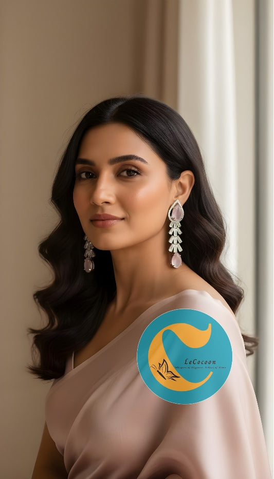 Blush Opal Elegance American Diamond Long Drop Earrings